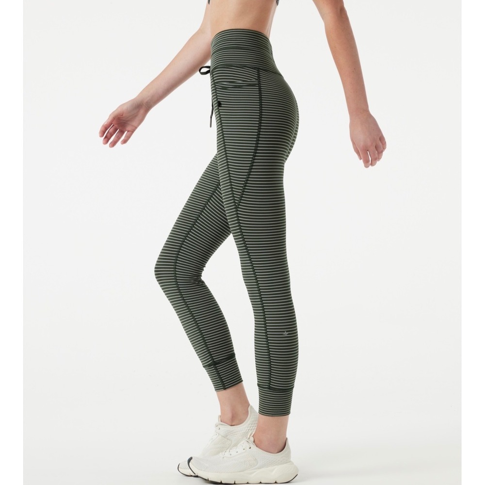 Halara Green Striped High Waisted Drawstring Yoga Leggings with Pockets Small